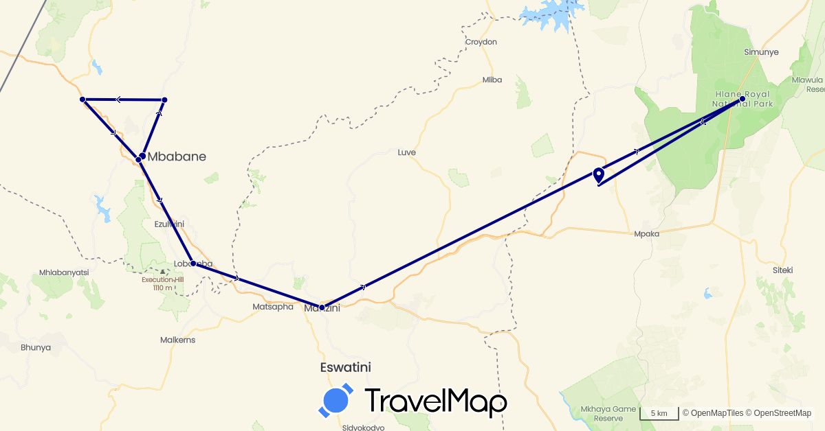 TravelMap itinerary: driving in Swaziland (Africa)